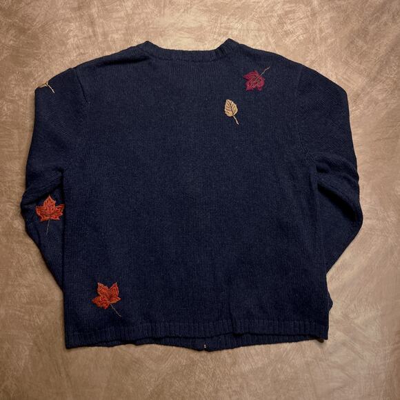 Vintage Y2K Croft & Barrow Embroidered Fall Leaves Zip Up Sweater Blue Autumn - Picture 4 of 7